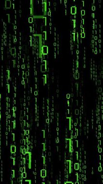 Yeşil ikili kod düşüyor - matris etkisi - 3D 4k dikey animasyon (2160 x 3840 px)