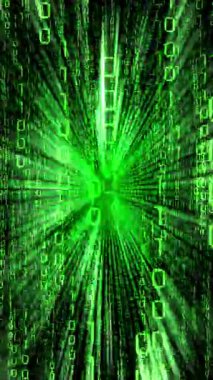 Yanıp sönen ve alçalan matris biçimli ikili kod - 3D 4k dikey animasyon (2160 x 3840 px)