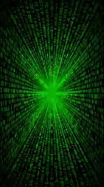 Yanıp sönen matris biçimli ikili kod - 3D 4k dikey animasyon (2160 x 3840 px)