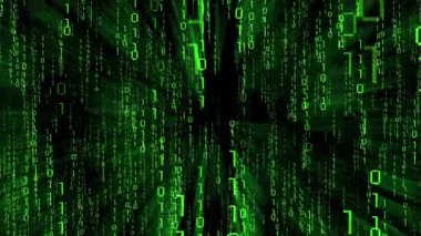 Yeşil ikili kod düşüyor - ışık ışınlı matris etkisi - 3840 x 2160 px)