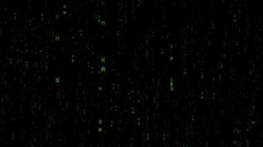 Matris stili yeşil harfler dökülüyor - şifreleme konsepti - 3840 x 2160 px)