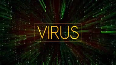 Arkaplanda matris biçimi ikili kodu olan virüs kelimesi - 3840 x 2160 px)