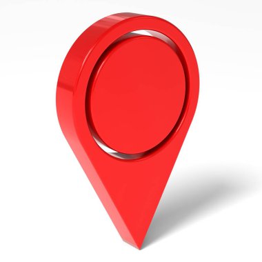 Beyaz arkaplanda kırmızı konum iğnesi izole edildi - 3B illüstrasyon