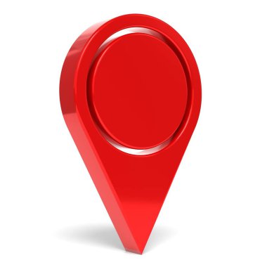 Beyaz arkaplanda kırmızı konum iğnesi izole edildi - 3B illüstrasyon