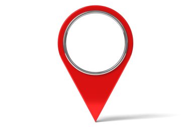 Beyaz arkaplanda izole edilmiş bir deliği olan kırmızı ve gümüş lokasyon iğnesi - 3 boyutlu illüstrasyon