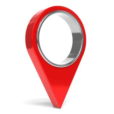 Beyaz arkaplanda izole edilmiş bir deliği olan kırmızı ve gümüş lokasyon iğnesi - 3 boyutlu illüstrasyon