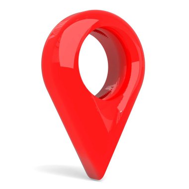 Beyaz arkaplanda izole edilmiş bir deliği olan kırmızı balon konumu pimi - 3D illüstrasyon