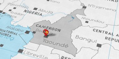 Kamerun, Yaounde - siyasi haritada ulusal bayrak bulunan konum broşu - 3D illüstrasyon