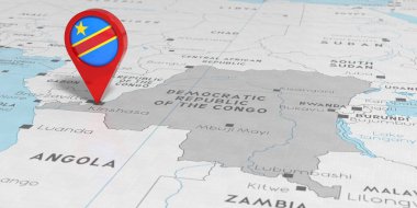 Demokratik Kongo Cumhuriyeti - siyasi haritada ulusal bayrak bulunan lokasyon rozeti - 3D illüstrasyon