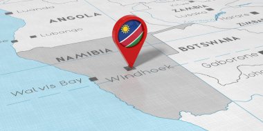 Namibya, Windhoek - siyasi haritada ulusal bayrak bulunan konum broşu - 3D illüstrasyon