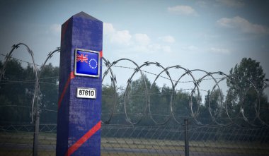 Cook Adaları bayrağı taşıyan sınır karakolu - 3D illüstrasyon