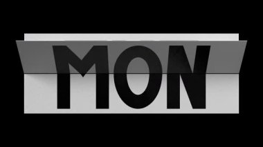 Takvim değişimi haftanın kısaltması Pazar 'dan Cumartesi' ye 3D 4k animasyon (3840x2160 px).