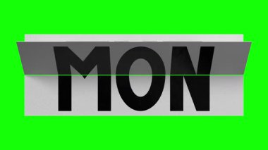 Takvim değişimi haftanın kısaltması Pazar 'dan Cumartesi' ye 3D 4k animasyon (3840x2160 px).