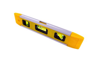 Yüzey işaretleme için kullanım kılavuzu seviyesi. El bilgisayarı ölçüm aleti. İnşaat malzemeleri. Yüzey seviyesi. Beyaz arka plan. Evin tadilatı. Profesyonel araç.