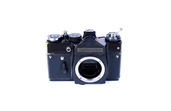 古い一眼レフカメラ 20世紀の80年代 露出計 シャッタースピード 写真家の装置だ 工作機械だ 手動設定 ソ連製のカメラ 写真家のアトリエ — ストック写真