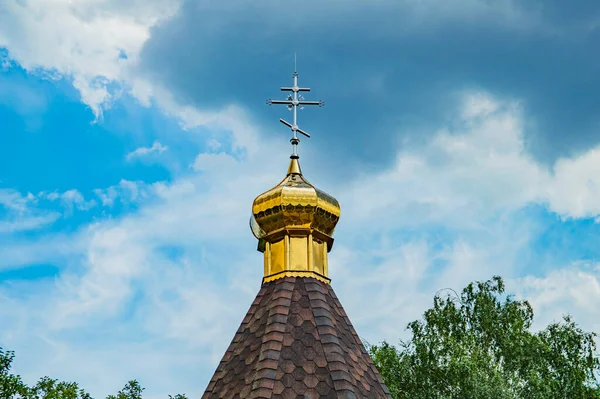 Gilded Dome Cross Orthodox Church Christian Religion Ukrainian Orthodox Church — Stock Photo, Image