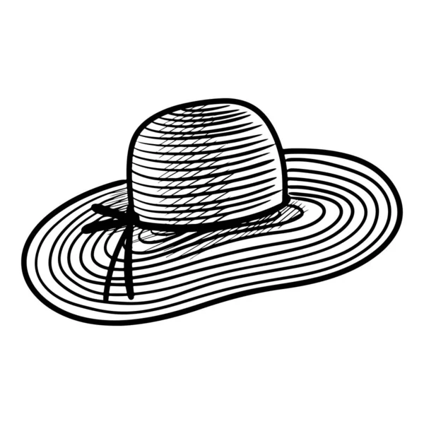 Estilo Bosquejo Doodle Paja Dibujada Mano Sombrero Sol Playa Ilustración — Vector de stock