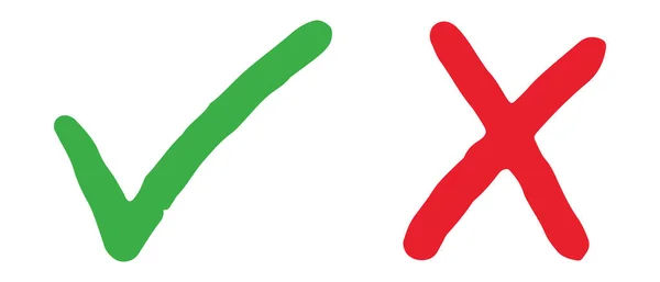 Kézzel Rajzolt Zöld Jelölés Vörös Kereszt Izolált Rossz Ikon Vektorillusztráció — Stock Vector