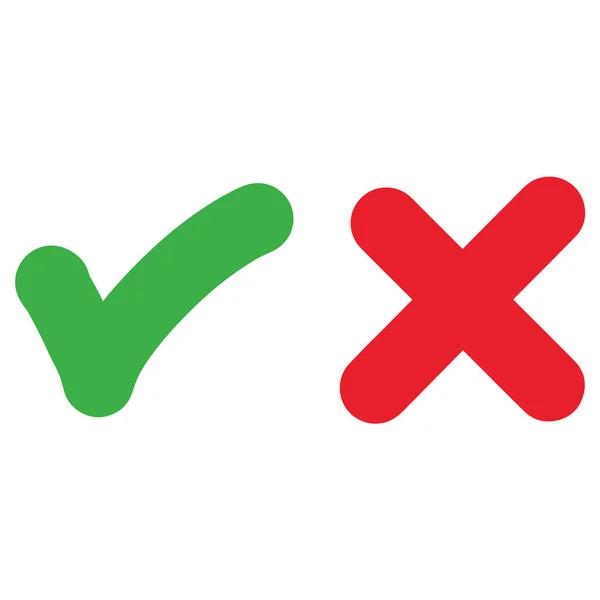 Mano Dibujada Marca Verde Cruz Roja Aislada Icono Correcto Incorrecto — Vector de stock