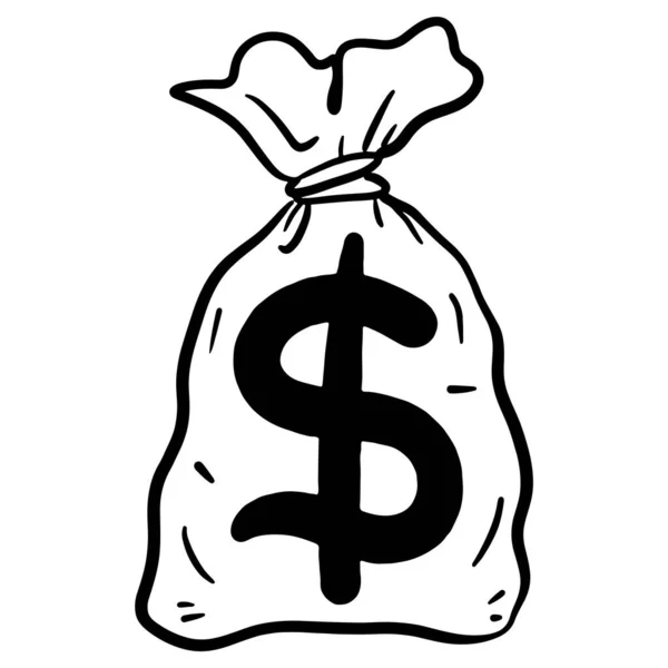 Doodle Sketch Style Money Bag Vector Illustration Concept Design — Vetor de Stock