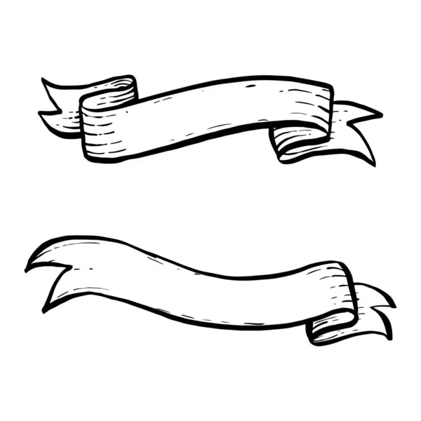 Doodle Sketch Style Ribbon Banner Hand Drawn Illustration Concept Design — Stock Vector