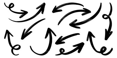 El çizilmiş vektör okları beyaz arkaplana karalama yapar. tasarım element vektör illüstrasyonu.