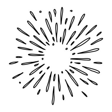 Yıldız patlaması, güneş patlaması, Element Havai fişek Kara Işınları. Çizgi roman patlama etkisi. Yayılıyor, radyal çizgiler. konsept tasarım için karikatür el çizimi.