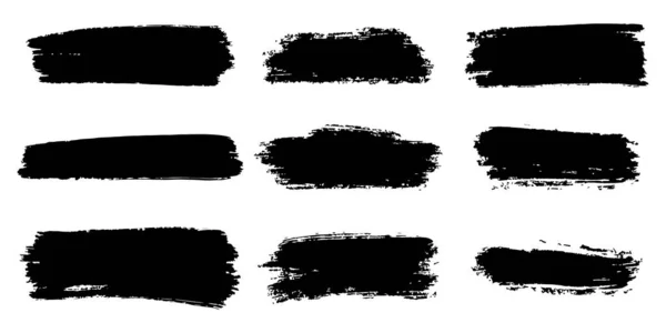 インクブラシストローク ブラシ ライン ブラックペイント グランジーのセット 白地に孤立した手描きのグラフィック要素 ベクターイラスト — ストックベクタ