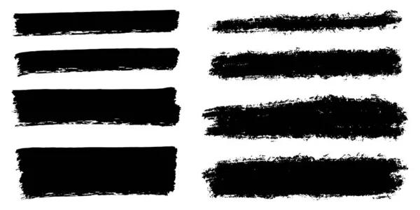 Ensemble Coups Pinceau Encre Pinceaux Lignes Peinture Noire Grungy Élément — Image vectorielle
