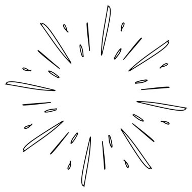 Yıldız patlaması, güneş patlaması, Element Havai fişek Kara Işınları. Çizgi roman patlama etkisi. Yayılıyor, radyal çizgiler. konsept tasarım için karikatür el çizimi.