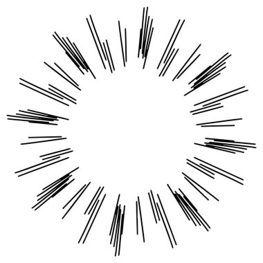Yıldız patlaması, güneş patlaması, Element Havai fişek Kara Işınları. Çizgi roman patlama etkisi. Yayılıyor, radyal çizgiler. konsept tasarım için karikatür el çizimi.