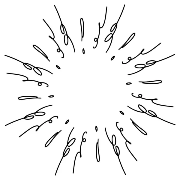 Estilo Boceto Doodle Starburst Sunburst Element Fireworks Black Rays Efecto — Archivo Imágenes Vectoriales