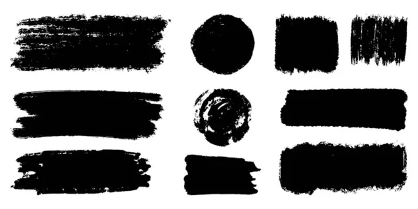 Satz Pinselstriche Pinsel Linien Schwarze Farbe Grunzig Handgezeichnetes Grafisches Element — Stockvektor