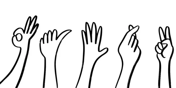 Applaudissements Main Dessiner Gribouiller Doodle Ovation Pouce Vers Haut Geste — Image vectorielle