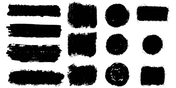 Ensemble Coups Pinceau Encre Pinceaux Lignes Peinture Noire Grungy Élément — Image vectorielle