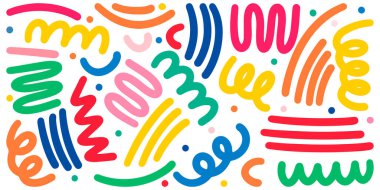 Konsept tasarımı için beyaz arkaplan üzerinde renkli şekillerin ve çizgilerin karalama çizim biçimi.