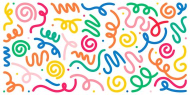 Konsept tasarımı için beyaz arkaplan üzerinde renkli şekillerin ve çizgilerin karalama çizim biçimi.