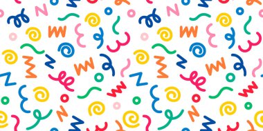 Renkli şekillerin karalama çizim stili ve konsept tasarım için beyaz arkaplan üzerinde çizgiler. Kusursuz desenli yaratıcı minimalist stil sanat arka planı.