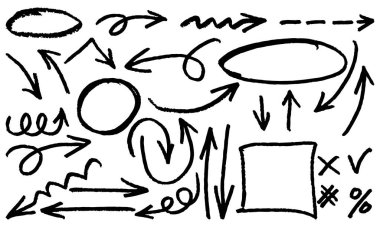 El çizimleri, oklar, daireler ve kavram tasarımı için vektör illüstrasyonunun çizim biçimi.