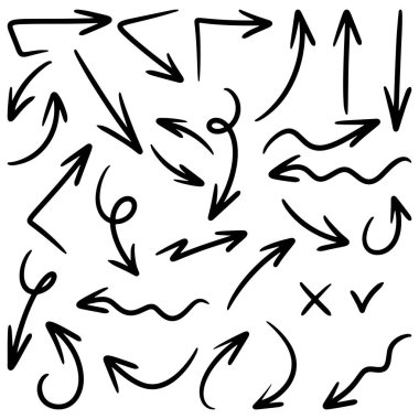 El çizilmiş vektör okları beyaz arkaplana karalama yapar. tasarım element vektör illüstrasyonu.