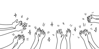 Alkışlar el çizimi, alkış alkış. beyaz arkaplanda izole edilmiş hareket, vektör illüstrasyonu.