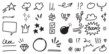 Beyaz arkaplanda izole edilmiş konsept tasarımı için El çizimi ifade işareti seti. vektör illüstrasyonu.