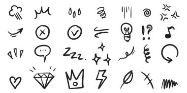 Beyaz arkaplanda izole edilmiş konsept tasarımı için El çizimi ifade işareti seti. vektör illüstrasyonu.