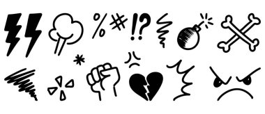 Küfür ikonlarının çizim stili konsept tasarım için çizilmiş el çizimi çizimi.