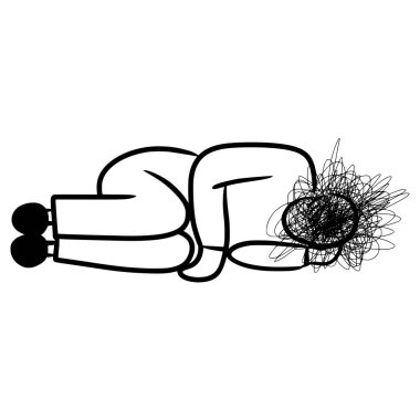 El çizimi kafa karışıklığı. Endişeli insanlar düşüncelerle çevrilidir zihinsel bozukluklar ve bilinç karmaşası cevapları bulur. vektör illüstrasyonu.