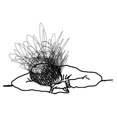 El çizimi kafa karışıklığı. Endişeli insanlar düşüncelerle çevrilidir zihinsel bozukluklar ve bilinç karmaşası cevapları bulur. vektör illüstrasyonu.