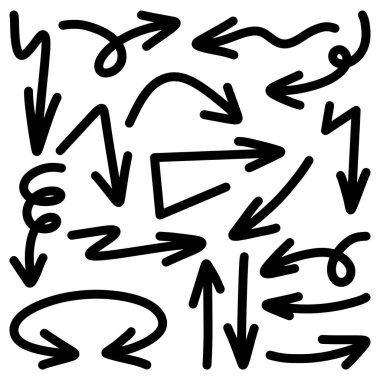 El çizilmiş vektör okları beyaz arkaplana karalama yapar. tasarım element vektör illüstrasyonu.