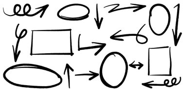 El çizimleri, oklar, daireler ve kavram tasarımı için vektör illüstrasyonunun çizim biçimi.
