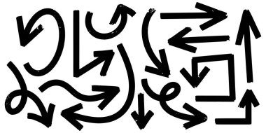 El çizilmiş vektör okları beyaz arkaplana karalama yapar. Kalın fırça çizilmiş oklar. tasarım element vektör illüstrasyonu.