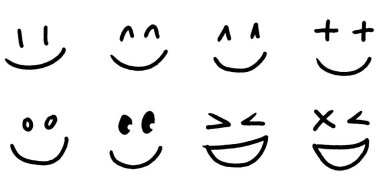 Konsept tasarım için Gülen yüz ikon vektör illüstrasyonunun Doodle çizim biçimi.